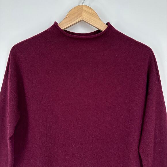 COPY - Eileen Fisher 100% Cashmere Funnel Mock Neck Sweater, Burgundy - Picture 3 of 10